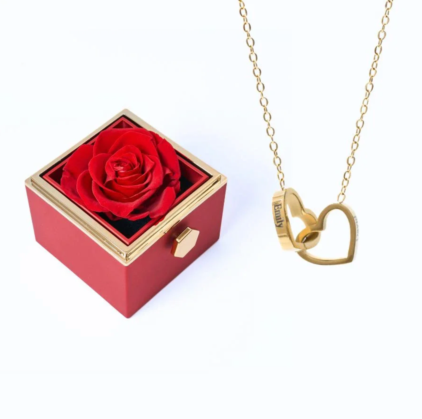 Coffret Rose Éternelle & Collier Personnalisé